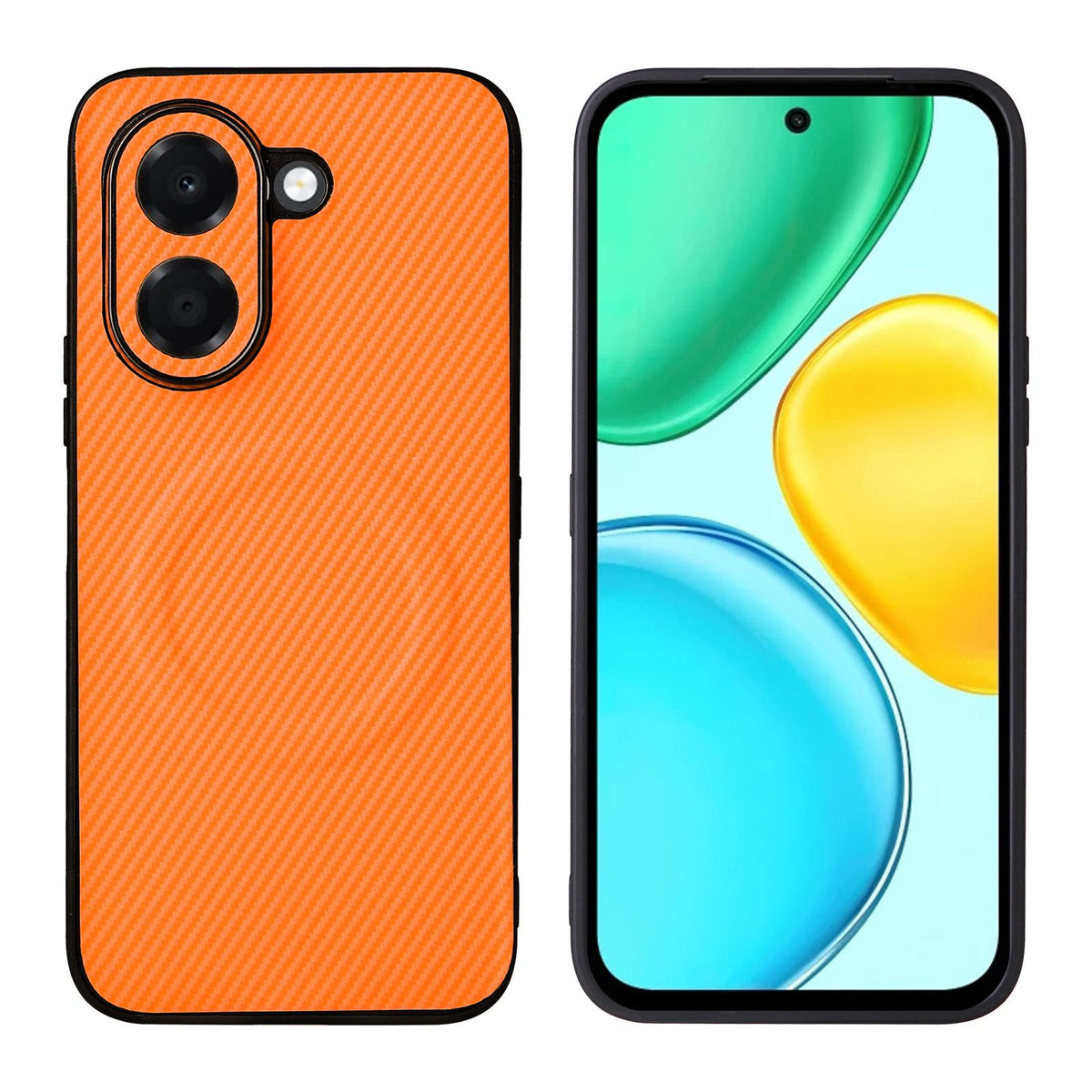 For Honor X7e 4G Precise Cutout Carbon Fiber Texture Vegan Leather Phone Case - Orange - EDA009801510A