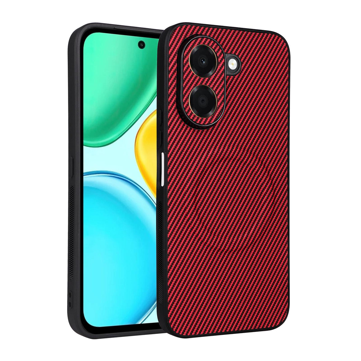 For Honor X7e 4G Precise Cutout Carbon Fiber Texture Vegan Leather Phone Case - Red - EDA009801510B