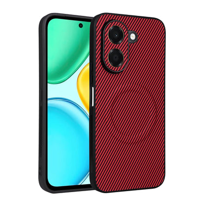 For Honor X7e 4G Precise Cutout Carbon Fiber Texture Vegan Leather Phone Case - Red - EDA009801510B