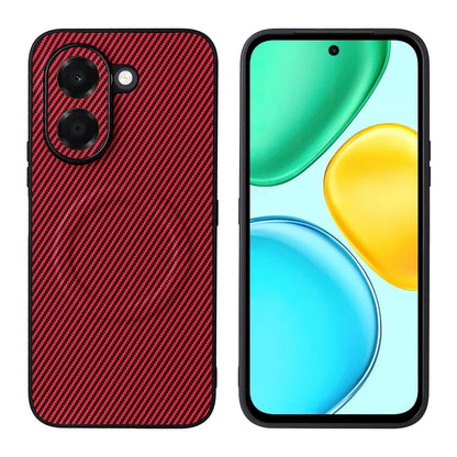 For Honor X7e 4G Precise Cutout Carbon Fiber Texture Vegan Leather Phone Case - Red - EDA009801510B