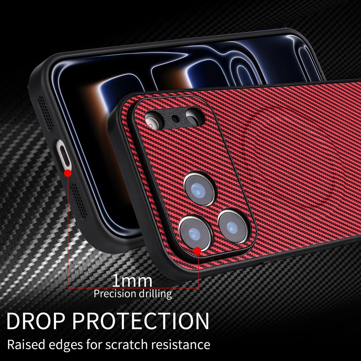 For Honor X7e 4G Precise Cutout Carbon Fiber Texture Vegan Leather Phone Case - Red - EDA009801510B