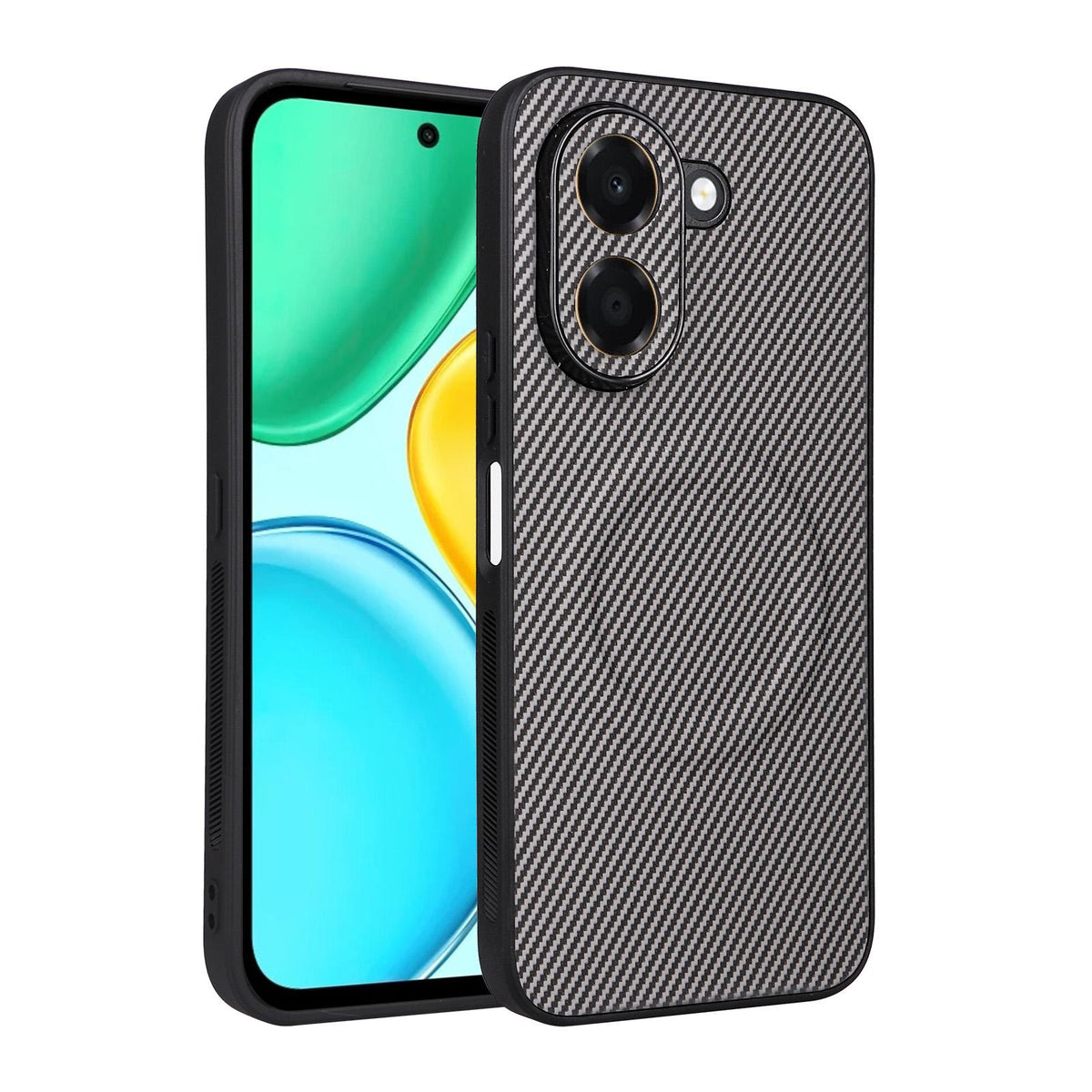 For Honor X7e 4G Precise Cutout Carbon Fiber Texture Vegan Leather Phone Case - Grey - EDA009801510C