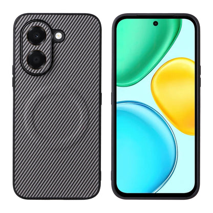 For Honor X7e 4G Precise Cutout Carbon Fiber Texture Vegan Leather Phone Case - Grey - EDA009801510C