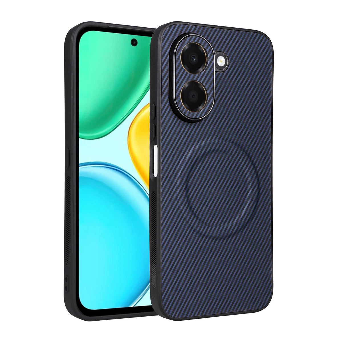 For Honor X7e 4G Precise Cutout Carbon Fiber Texture Vegan Leather Phone Case - Blue - EDA009801510D