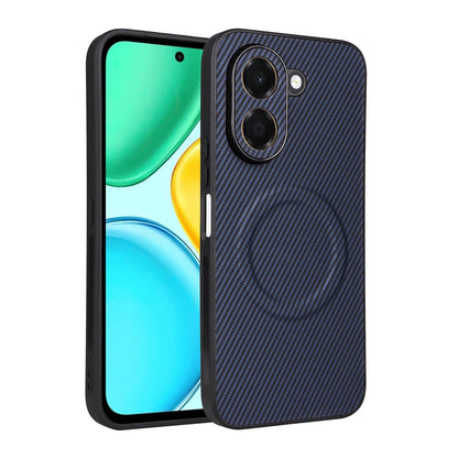 For Honor X7e 4G Precise Cutout Carbon Fiber Texture Vegan Leather Phone Case - Blue - EDA009801510D