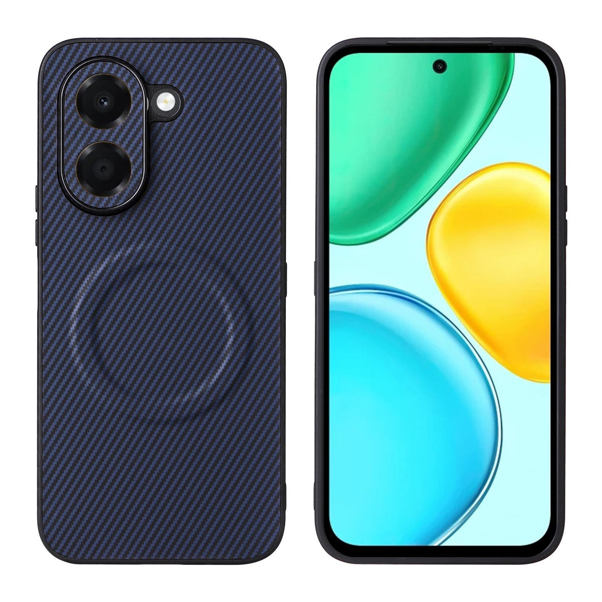 For Honor X7e 4G Precise Cutout Carbon Fiber Texture Vegan Leather Phone Case - Blue - EDA009801510D