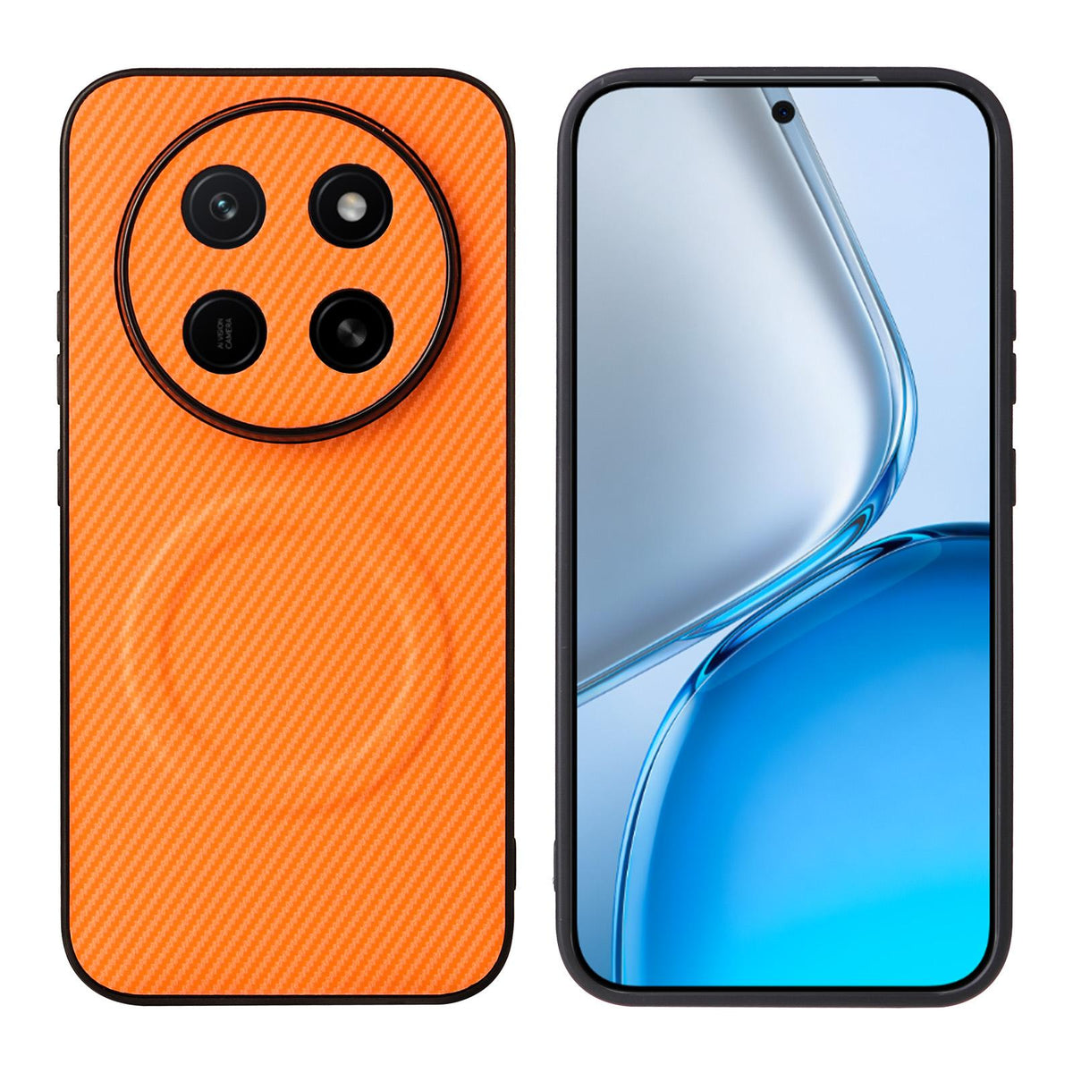 For Honor X80 Pro Max 5G Precise Cutout Carbon Fiber Texture Vegan Leather Phone Case - Orange - EDA009801511A