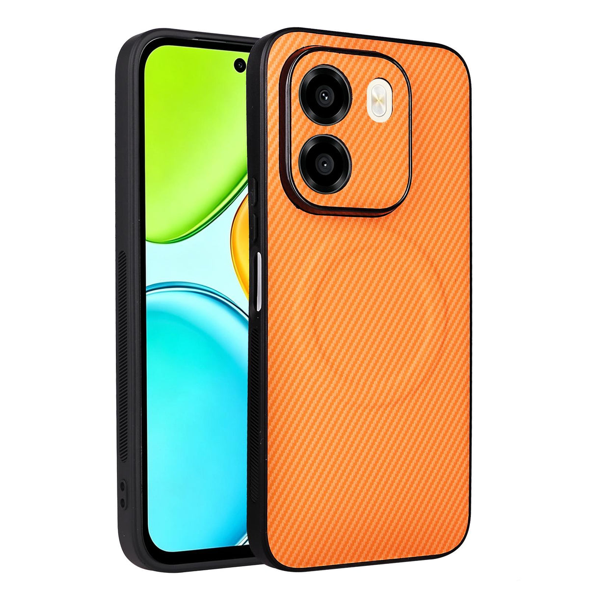 For Honor X6e 4G Precise Cutout Carbon Fiber Texture Vegan Leather Phone Case - Orange - EDA009801514A