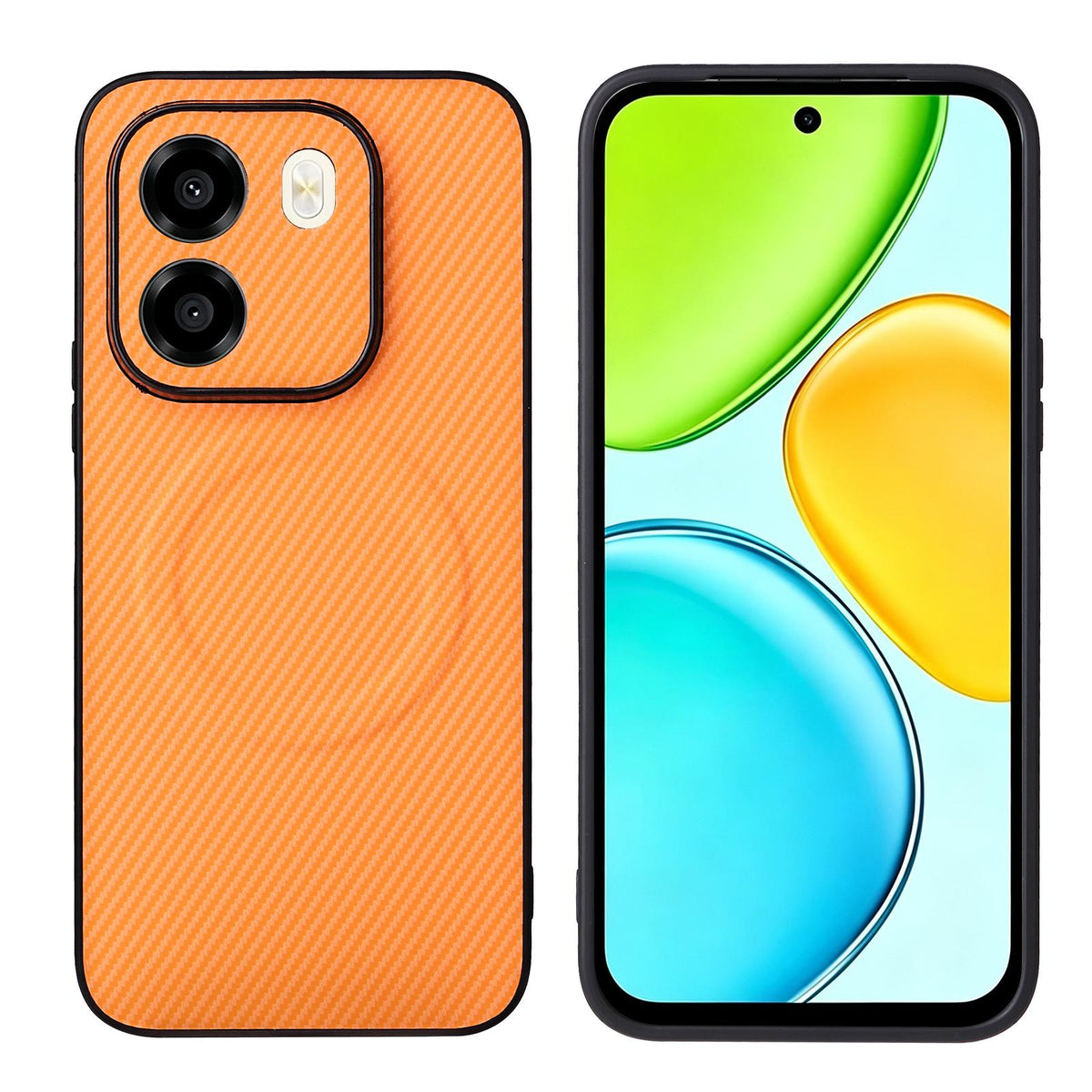 For Honor X6e 4G Precise Cutout Carbon Fiber Texture Vegan Leather Phone Case - Orange - EDA009801514A