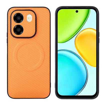 For Honor X6e 4G Precise Cutout Carbon Fiber Texture Vegan Leather Phone Case - Orange - EDA009801514A