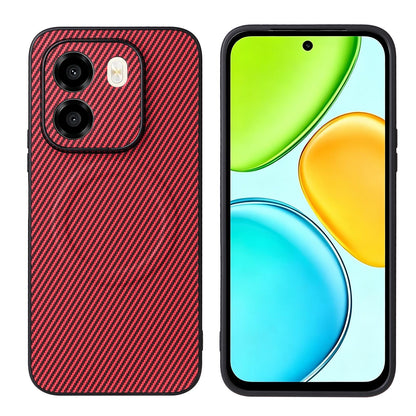 For Honor X6e 4G Precise Cutout Carbon Fiber Texture Vegan Leather Phone Case - Red - EDA009801514B