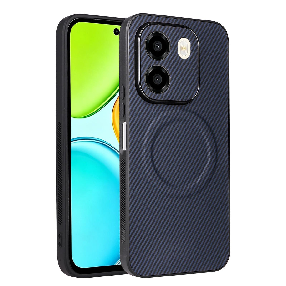 For Honor X6e 4G Precise Cutout Carbon Fiber Texture Vegan Leather Phone Case - Blue - EDA009801514D