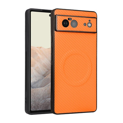 For Google Pixel 6 Precise Cutout Carbon Fiber Texture Vegan Leather Phone Case - Orange - EDA009801702A