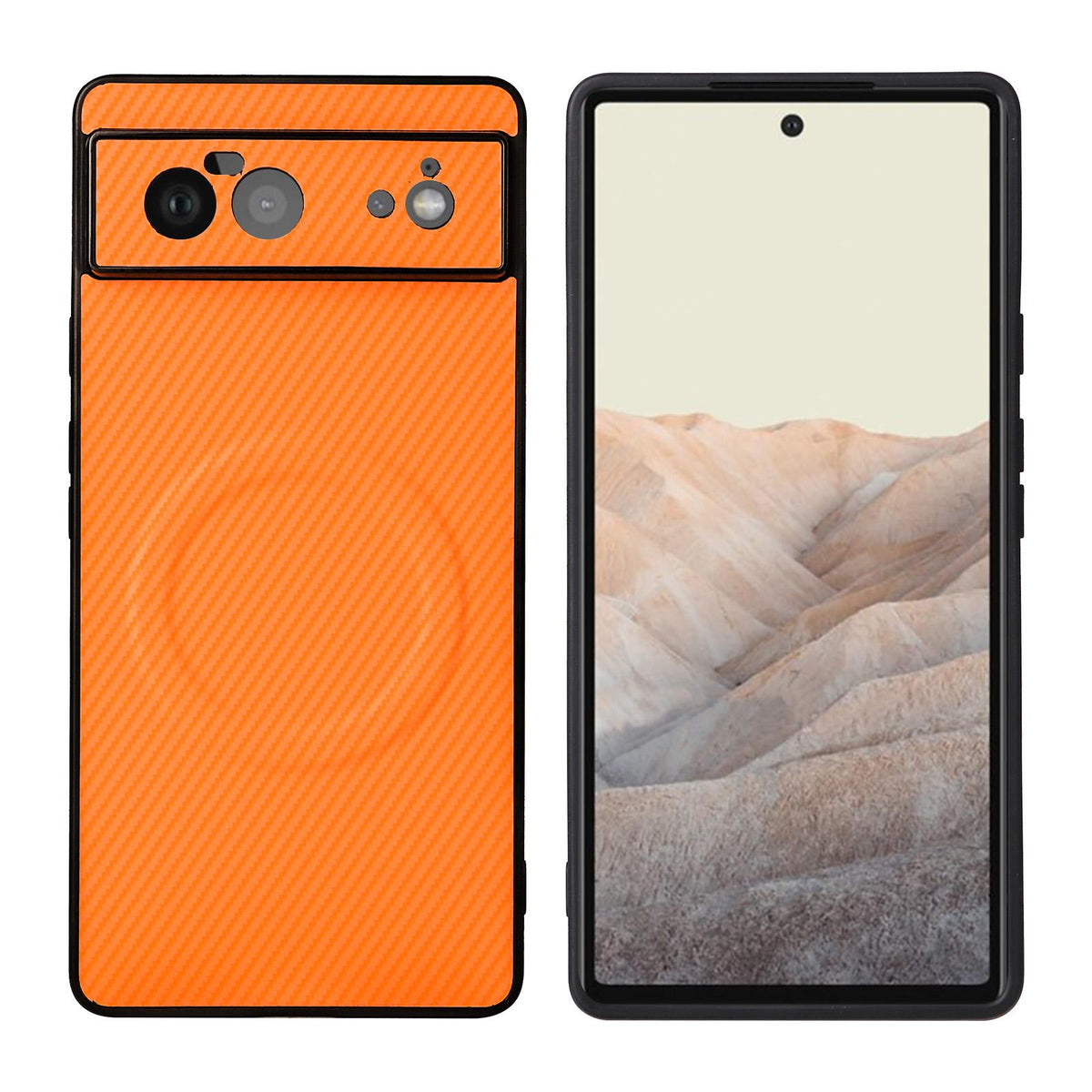 For Google Pixel 6 Precise Cutout Carbon Fiber Texture Vegan Leather Phone Case - Orange - EDA009801702A