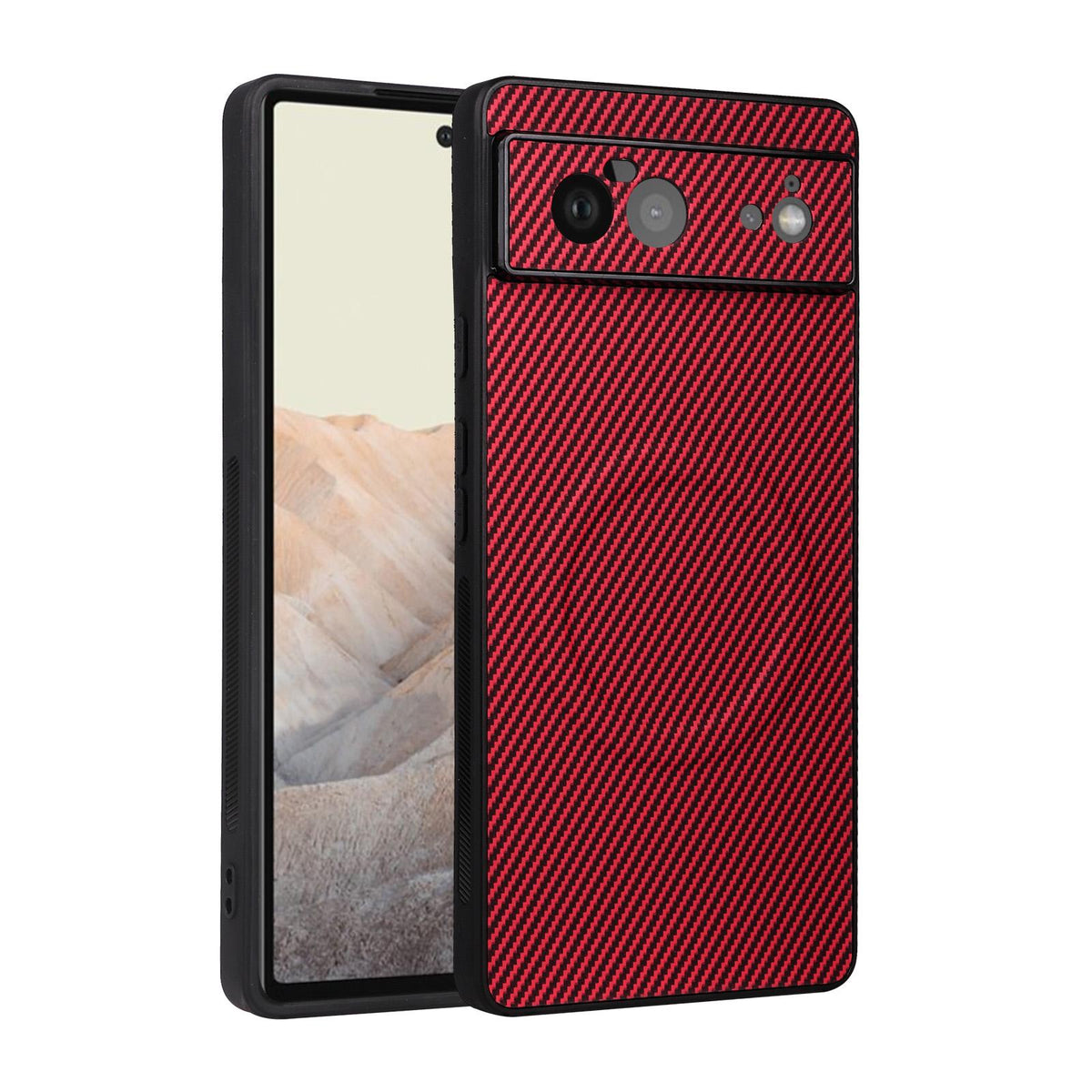 For Google Pixel 6 Precise Cutout Carbon Fiber Texture Vegan Leather Phone Case - Red - EDA009801702B