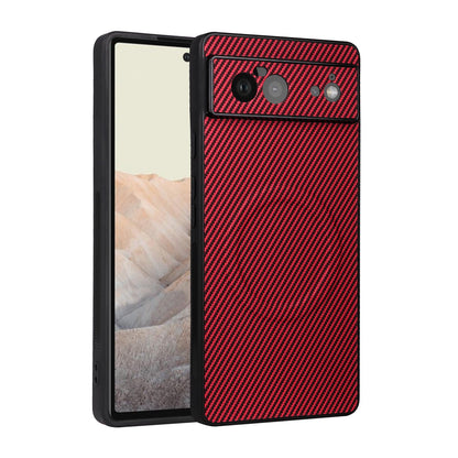 For Google Pixel 6 Precise Cutout Carbon Fiber Texture Vegan Leather Phone Case - Red - EDA009801702B