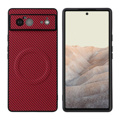 For Google Pixel 6 Precise Cutout Carbon Fiber Texture Vegan Leather Phone Case - Red - EDA009801702B