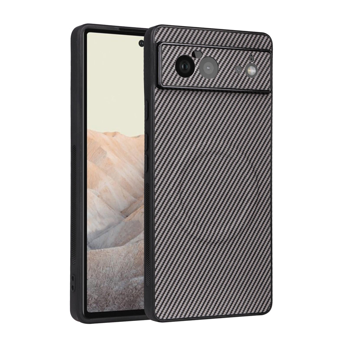 For Google Pixel 6 Precise Cutout Carbon Fiber Texture Vegan Leather Phone Case - Grey - EDA009801702C