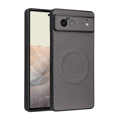 For Google Pixel 6 Precise Cutout Carbon Fiber Texture Vegan Leather Phone Case - Grey - EDA009801702C