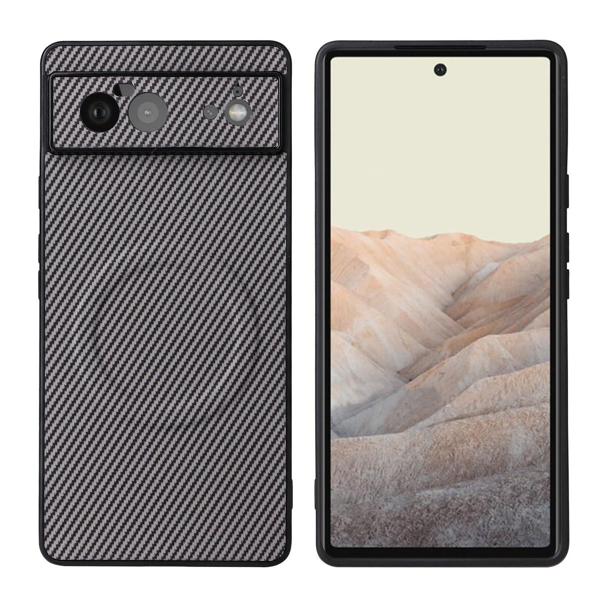 For Google Pixel 6 Precise Cutout Carbon Fiber Texture Vegan Leather Phone Case - Grey - EDA009801702C