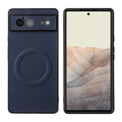 For Google Pixel 6 Precise Cutout Carbon Fiber Texture Vegan Leather Phone Case - Blue - EDA009801702D