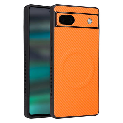 For Google Pixel 6a Precise Cutout Carbon Fiber Texture Vegan Leather Phone Case - Orange - EDA009801703A