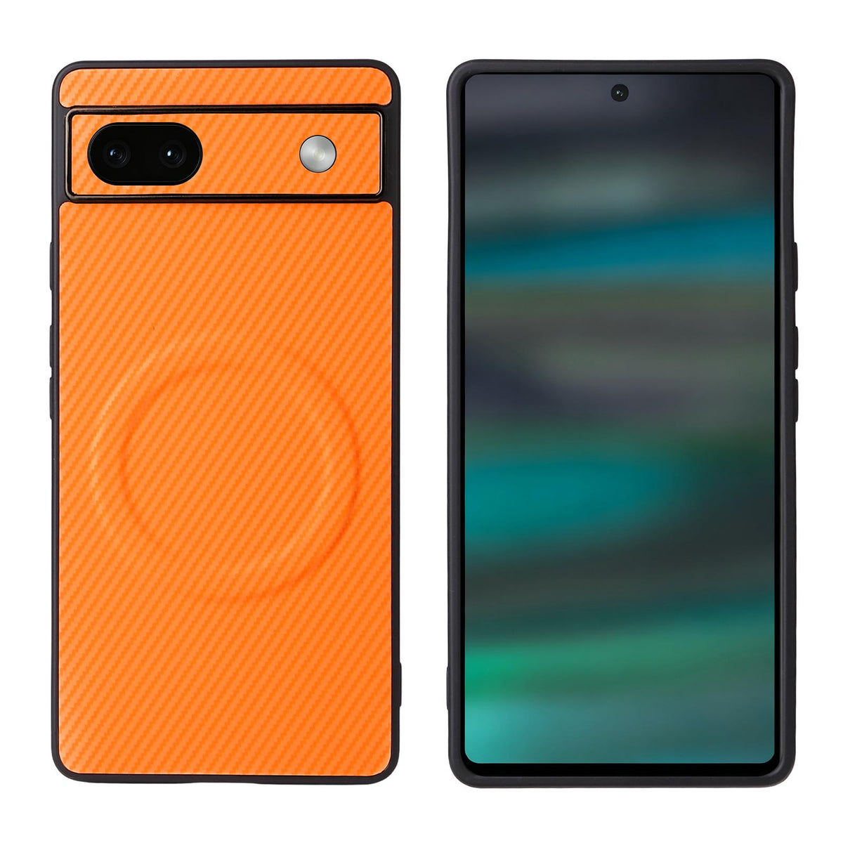 For Google Pixel 6a Precise Cutout Carbon Fiber Texture Vegan Leather Phone Case - Orange - EDA009801703A