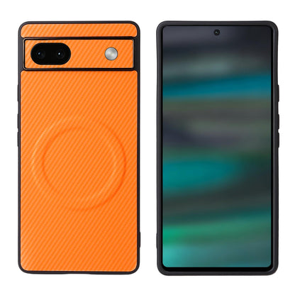 For Google Pixel 6a Precise Cutout Carbon Fiber Texture Vegan Leather Phone Case - Orange - EDA009801703A