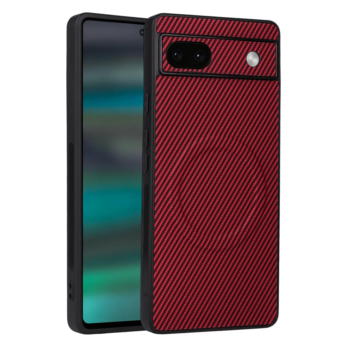 For Google Pixel 6a Precise Cutout Carbon Fiber Texture Vegan Leather Phone Case - Red - EDA009801703B