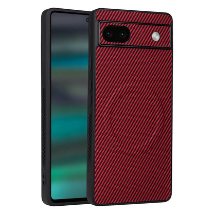 For Google Pixel 6a Precise Cutout Carbon Fiber Texture Vegan Leather Phone Case - Red - EDA009801703B