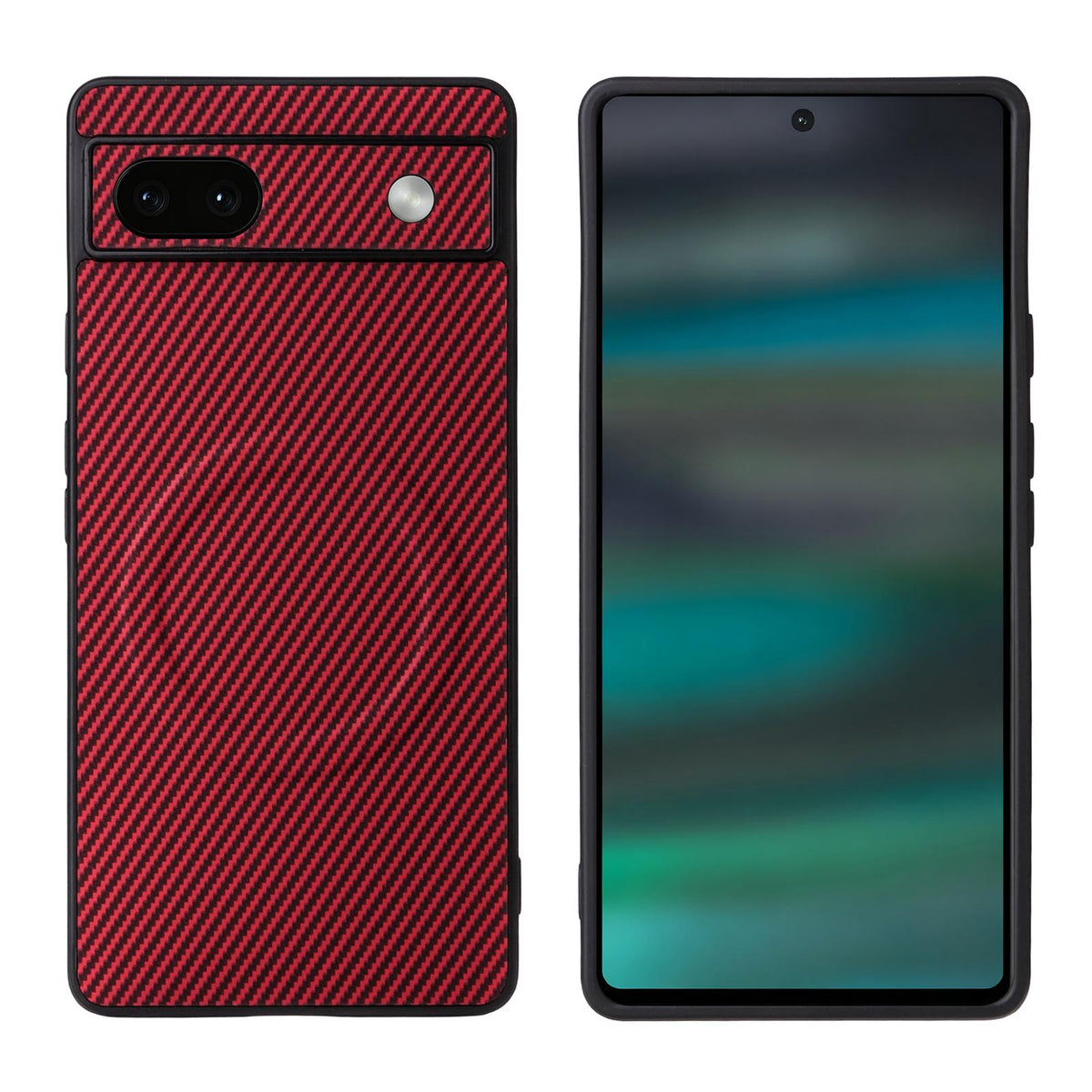 For Google Pixel 6a Precise Cutout Carbon Fiber Texture Vegan Leather Phone Case - Red - EDA009801703B