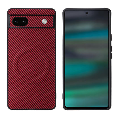 For Google Pixel 6a Precise Cutout Carbon Fiber Texture Vegan Leather Phone Case - Red - EDA009801703B