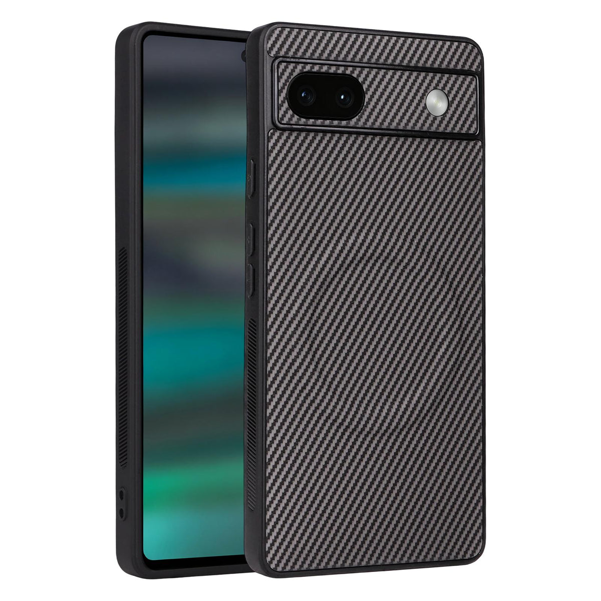 For Google Pixel 6a Precise Cutout Carbon Fiber Texture Vegan Leather Phone Case - Grey - EDA009801703C