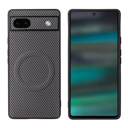 For Google Pixel 6a Precise Cutout Carbon Fiber Texture Vegan Leather Phone Case - Grey - EDA009801703C