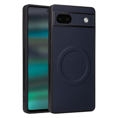 For Google Pixel 6a Precise Cutout Carbon Fiber Texture Vegan Leather Phone Case - Blue - EDA009801703D
