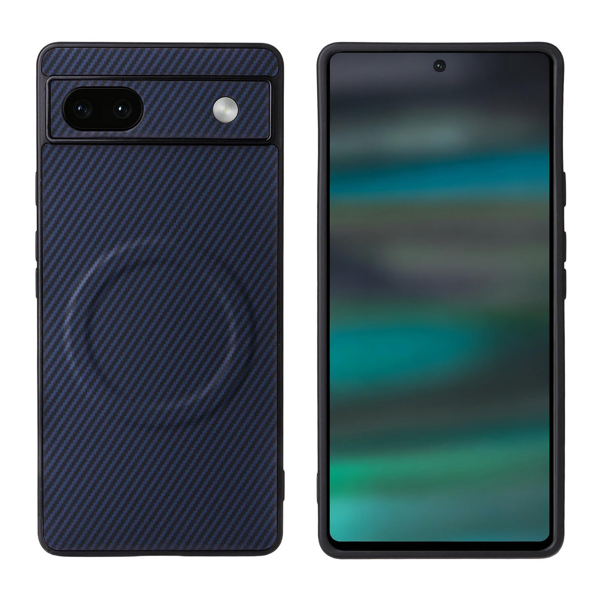 For Google Pixel 6a Precise Cutout Carbon Fiber Texture Vegan Leather Phone Case - Blue - EDA009801703D