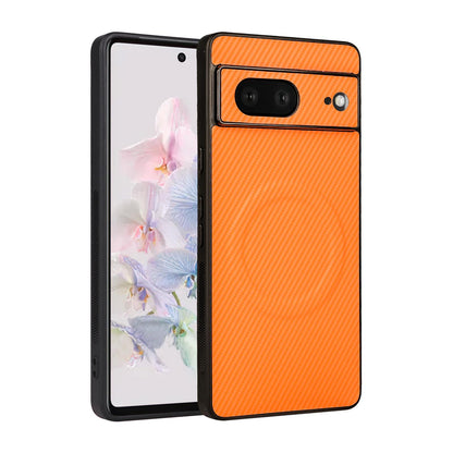 For Google Pixel 7 Precise Cutout Carbon Fiber Texture Vegan Leather Phone Case - Orange - EDA009801705A
