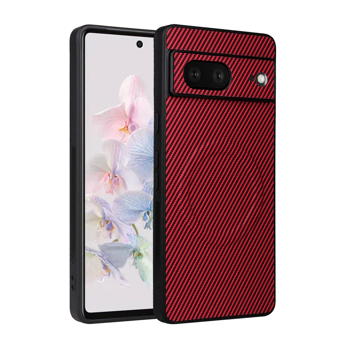 For Google Pixel 7 Precise Cutout Carbon Fiber Texture Vegan Leather Phone Case - Red - EDA009801705B
