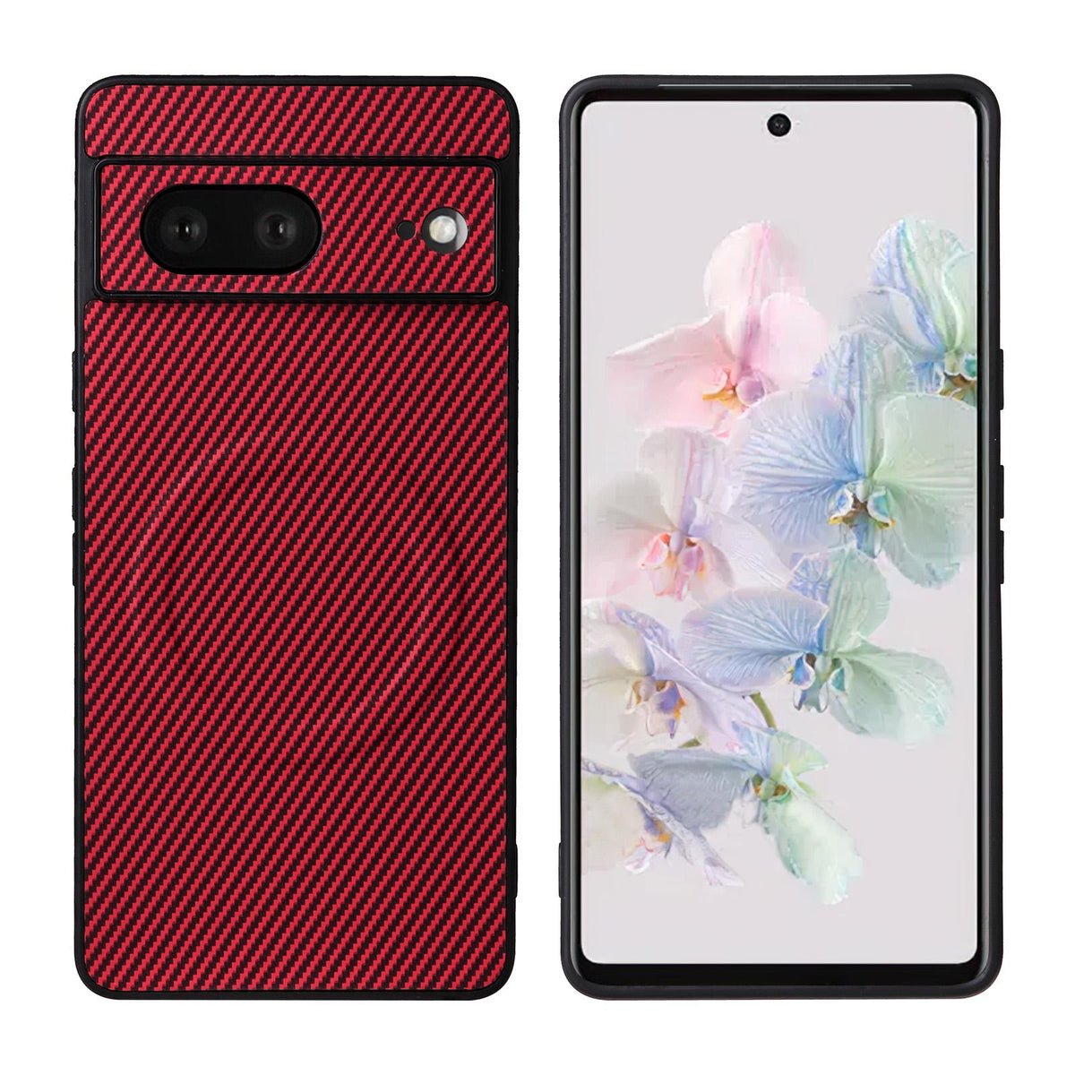 For Google Pixel 7 Precise Cutout Carbon Fiber Texture Vegan Leather Phone Case - Red - EDA009801705B