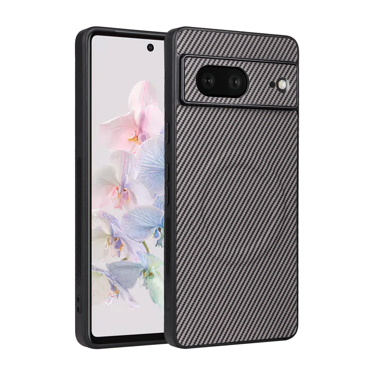 For Google Pixel 7 Precise Cutout Carbon Fiber Texture Vegan Leather Phone Case - Grey - EDA009801705C