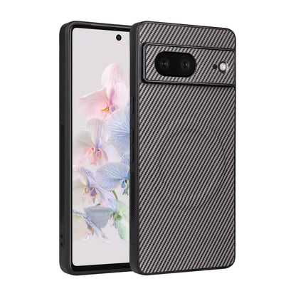 For Google Pixel 7 Precise Cutout Carbon Fiber Texture Vegan Leather Phone Case - Grey - EDA009801705C