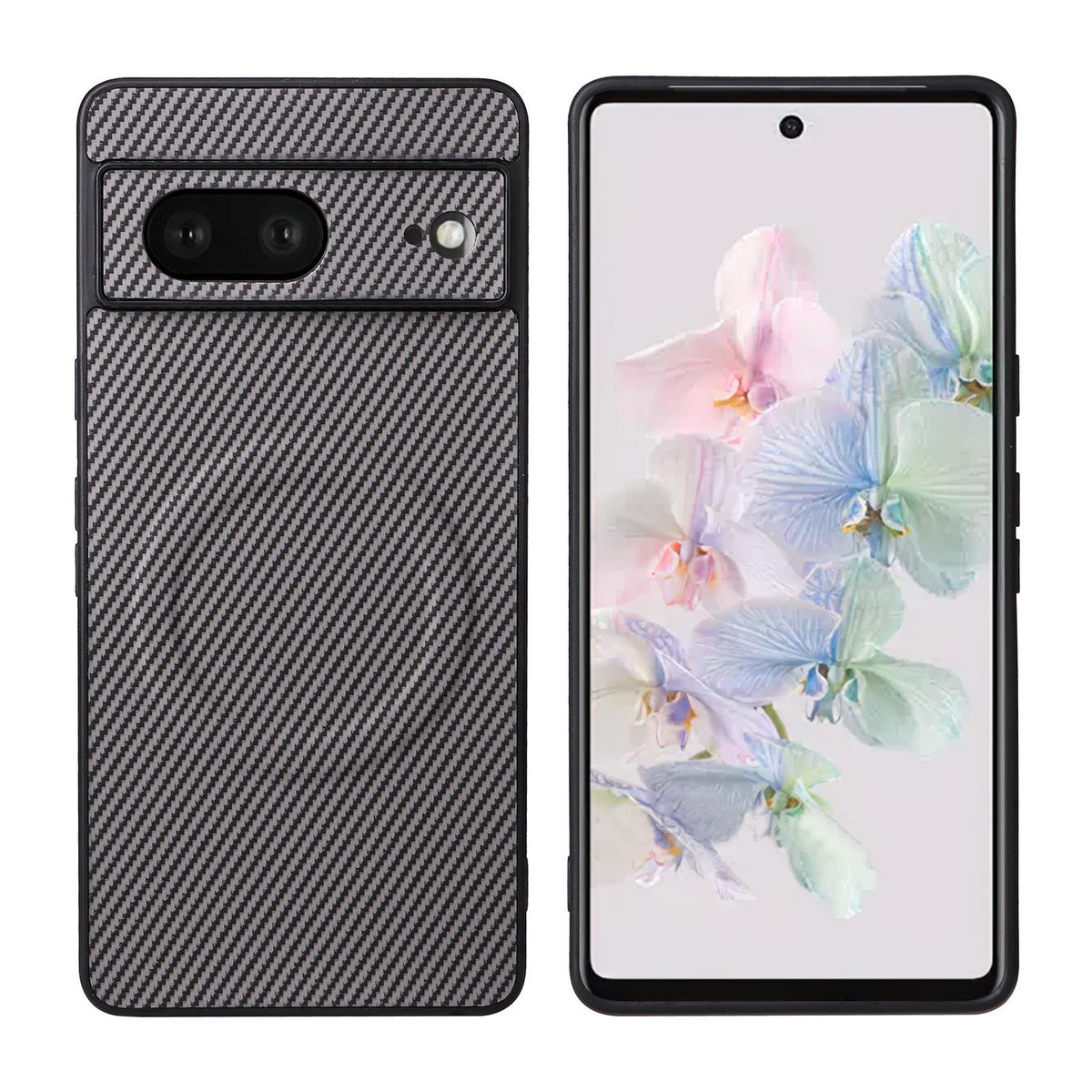 For Google Pixel 7 Precise Cutout Carbon Fiber Texture Vegan Leather Phone Case - Grey - EDA009801705C