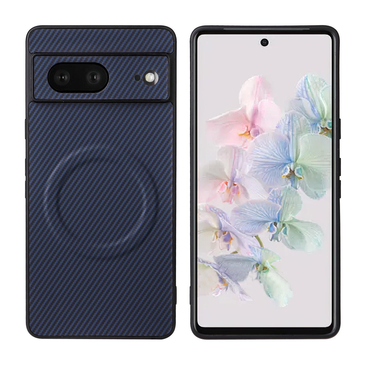 For Google Pixel 7 Precise Cutout Carbon Fiber Texture Vegan Leather Phone Case - Blue - EDA009801705D