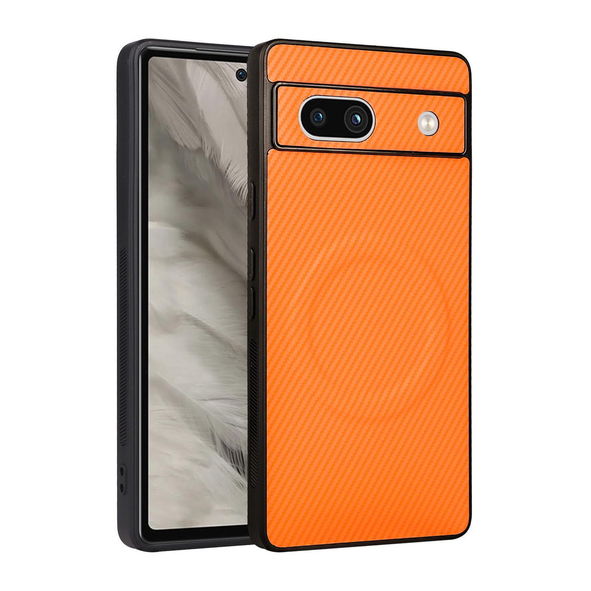For Google Pixel 7a Precise Cutout Carbon Fiber Texture Vegan Leather Phone Case - Orange - EDA009801706A