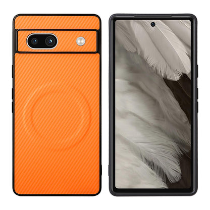 For Google Pixel 7a Precise Cutout Carbon Fiber Texture Vegan Leather Phone Case - Orange - EDA009801706A