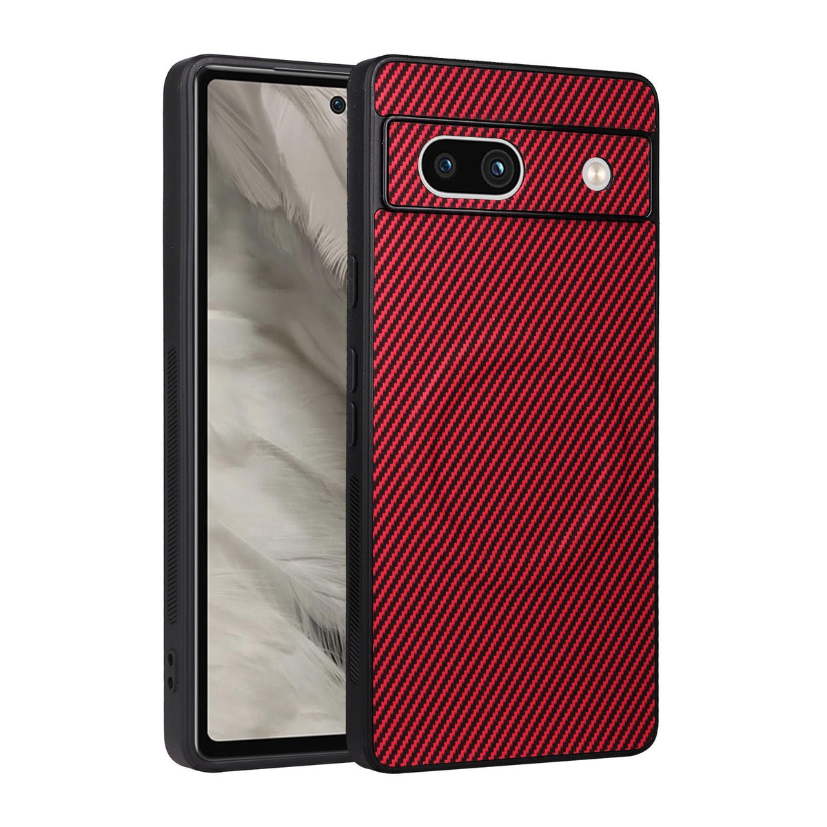 For Google Pixel 7a Precise Cutout Carbon Fiber Texture Vegan Leather Phone Case - Red - EDA009801706B