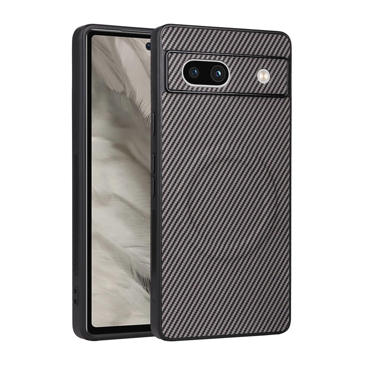 For Google Pixel 7a Precise Cutout Carbon Fiber Texture Vegan Leather Phone Case - Grey - EDA009801706C