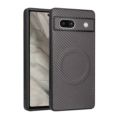 For Google Pixel 7a Precise Cutout Carbon Fiber Texture Vegan Leather Phone Case - Grey - EDA009801706C