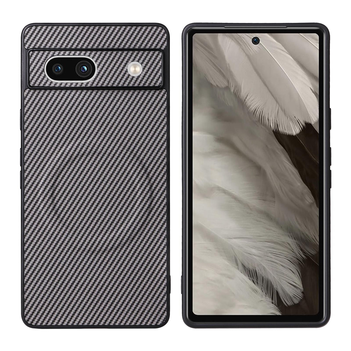 For Google Pixel 7a Precise Cutout Carbon Fiber Texture Vegan Leather Phone Case - Grey - EDA009801706C