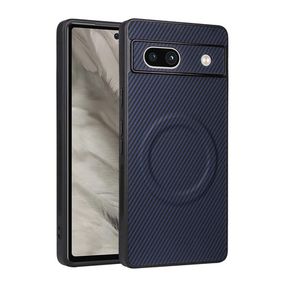For Google Pixel 7a Precise Cutout Carbon Fiber Texture Vegan Leather Phone Case - Blue - EDA009801706D